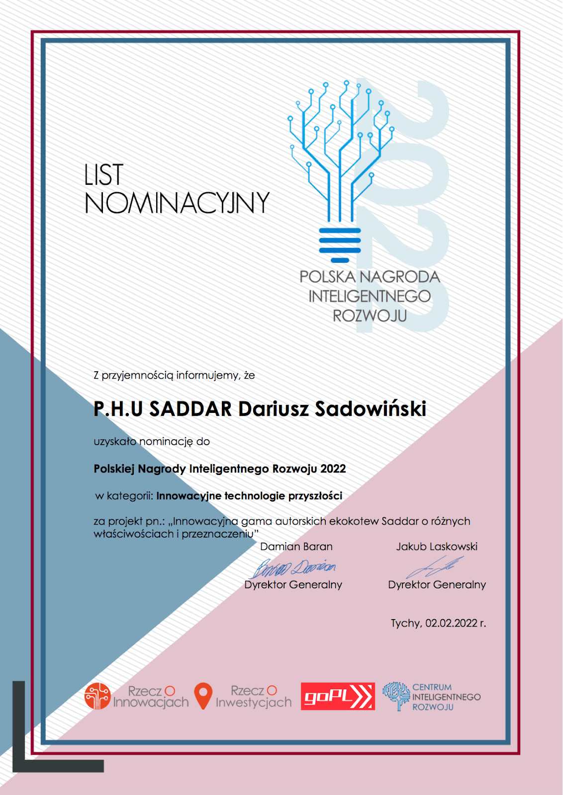 Nomination for the Polish Intelligent Development Award 2022